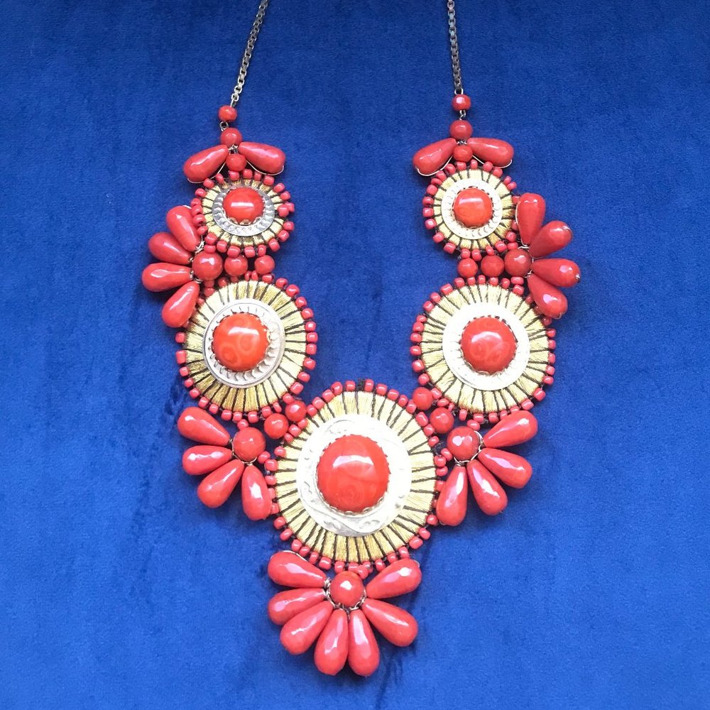 Anthropologie Orange Large Floral Necklace
